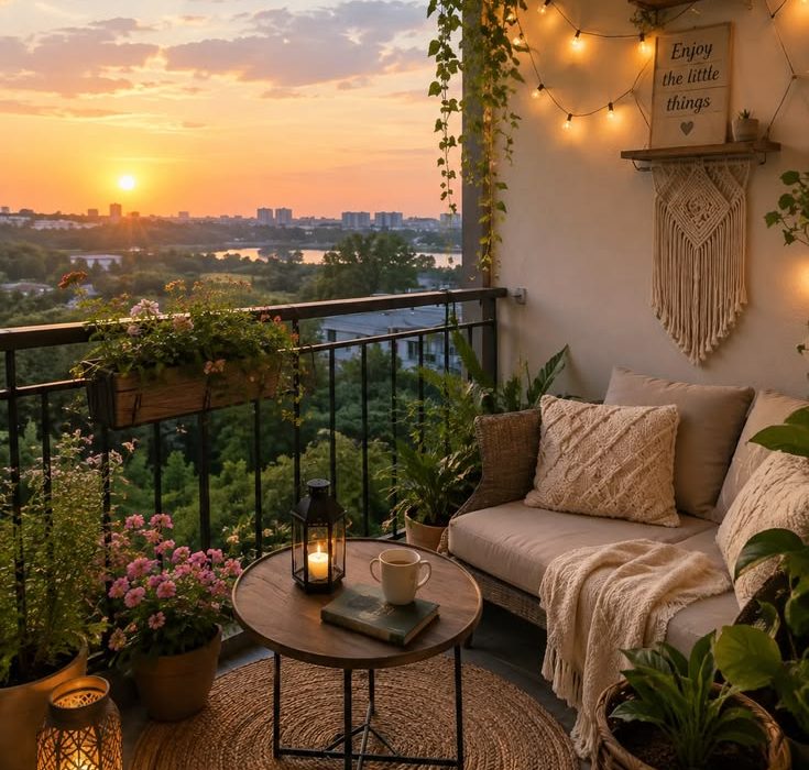 small balcony design ideas seating and plants