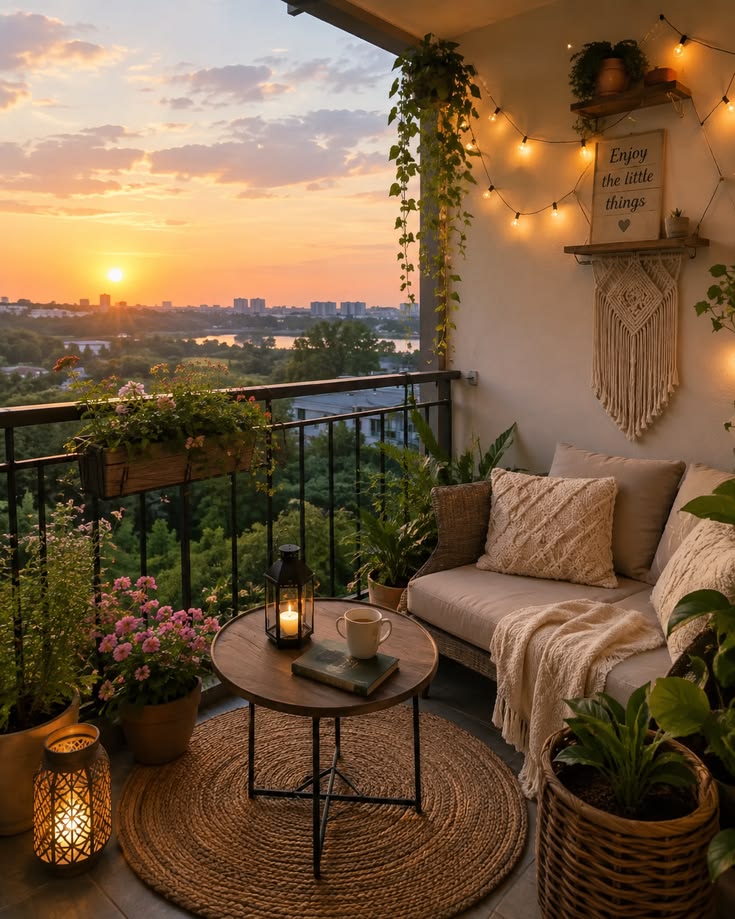 small balcony design ideas seating and plants
